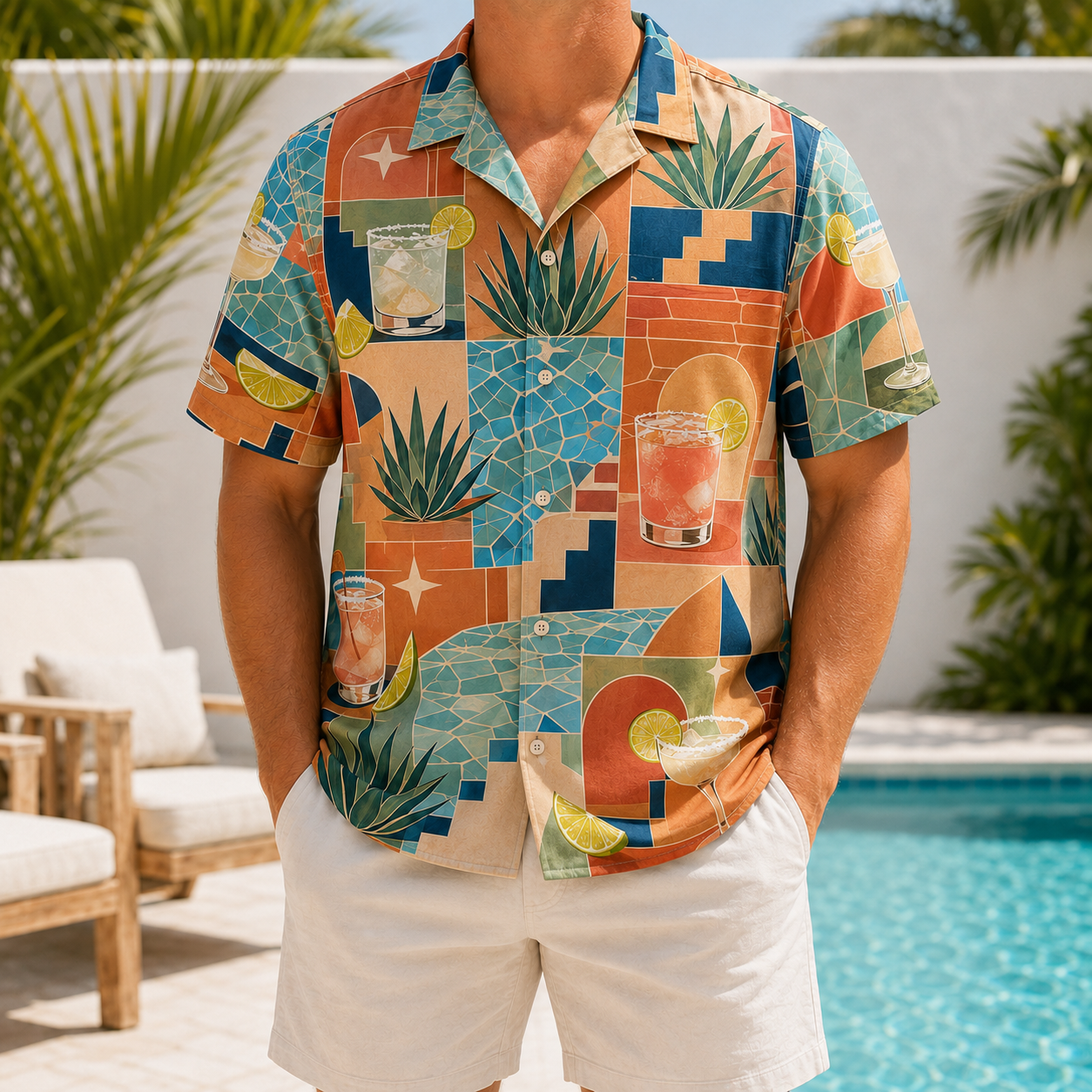 Summer Tropical Print Short Sleeve Beach Shirt -95