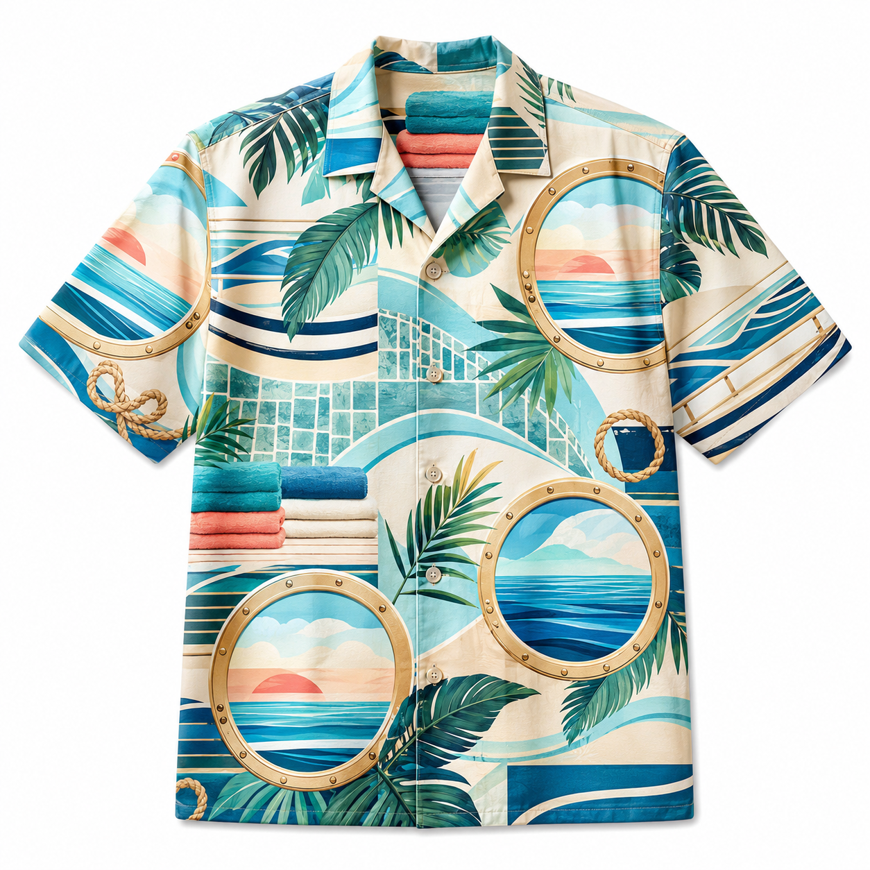 Summer Tropical Print Short Sleeve Beach Shirt -104