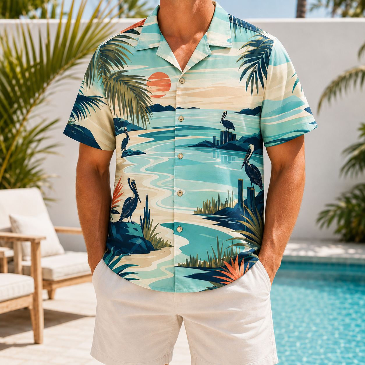 Summer Tropical Print Short Sleeve Beach Shirt -93