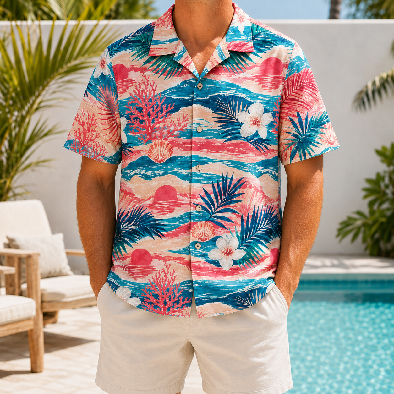 Summer Tropical Print Short Sleeve Beach Shirt -83