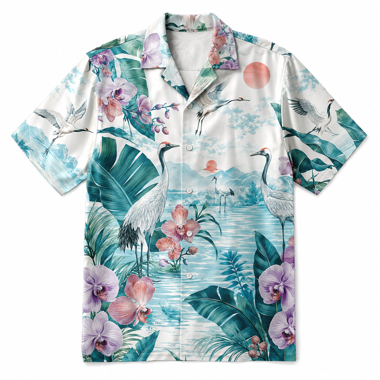 Summer Tropical Print Short Sleeve Beach Shirt -25