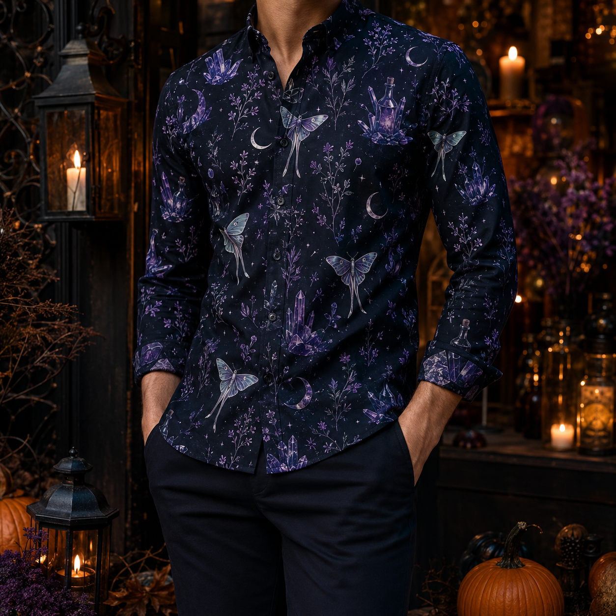Men's Vintage Halloween Print Long-Sleeve Shirt-20