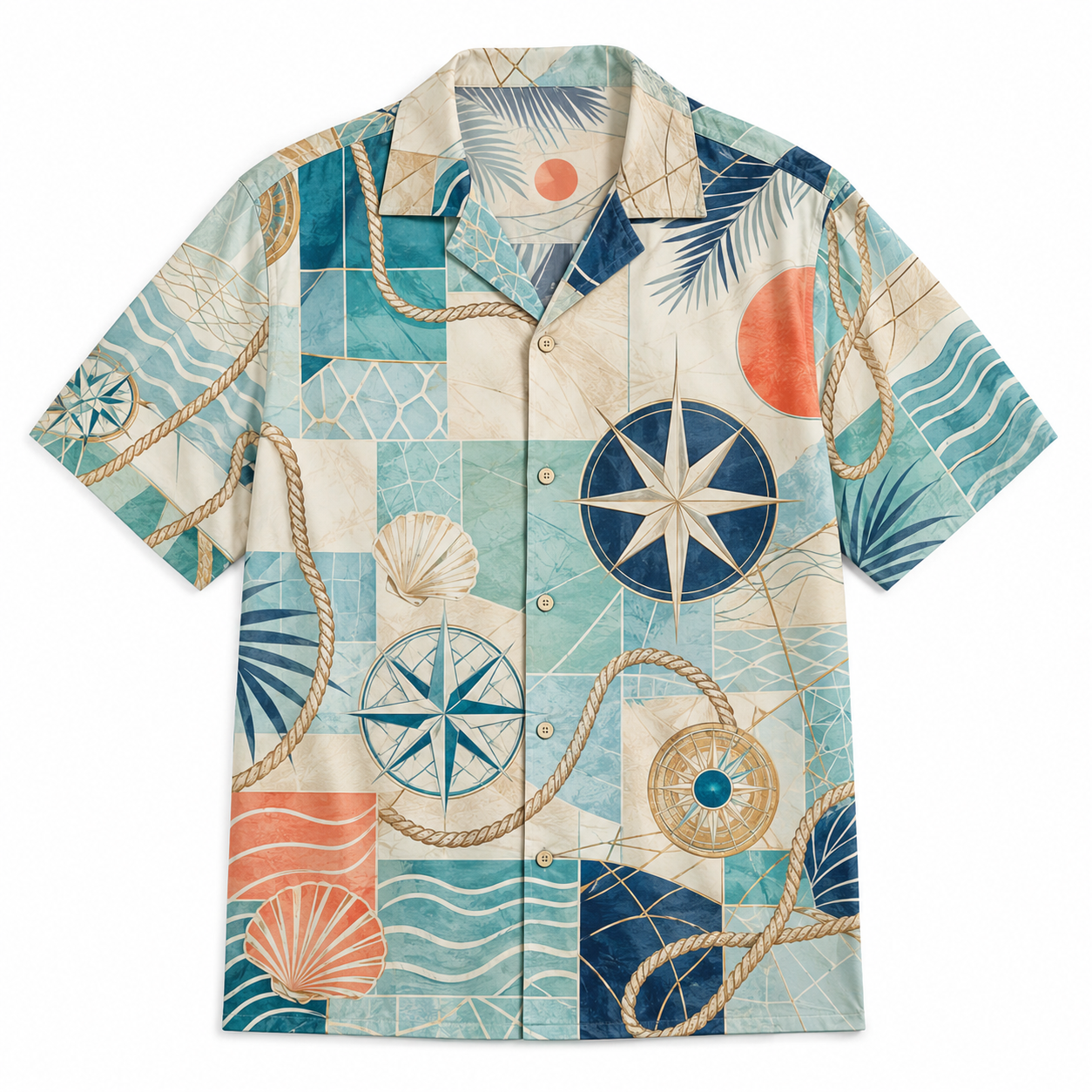 Summer Tropical Print Short Sleeve Beach Shirt -102