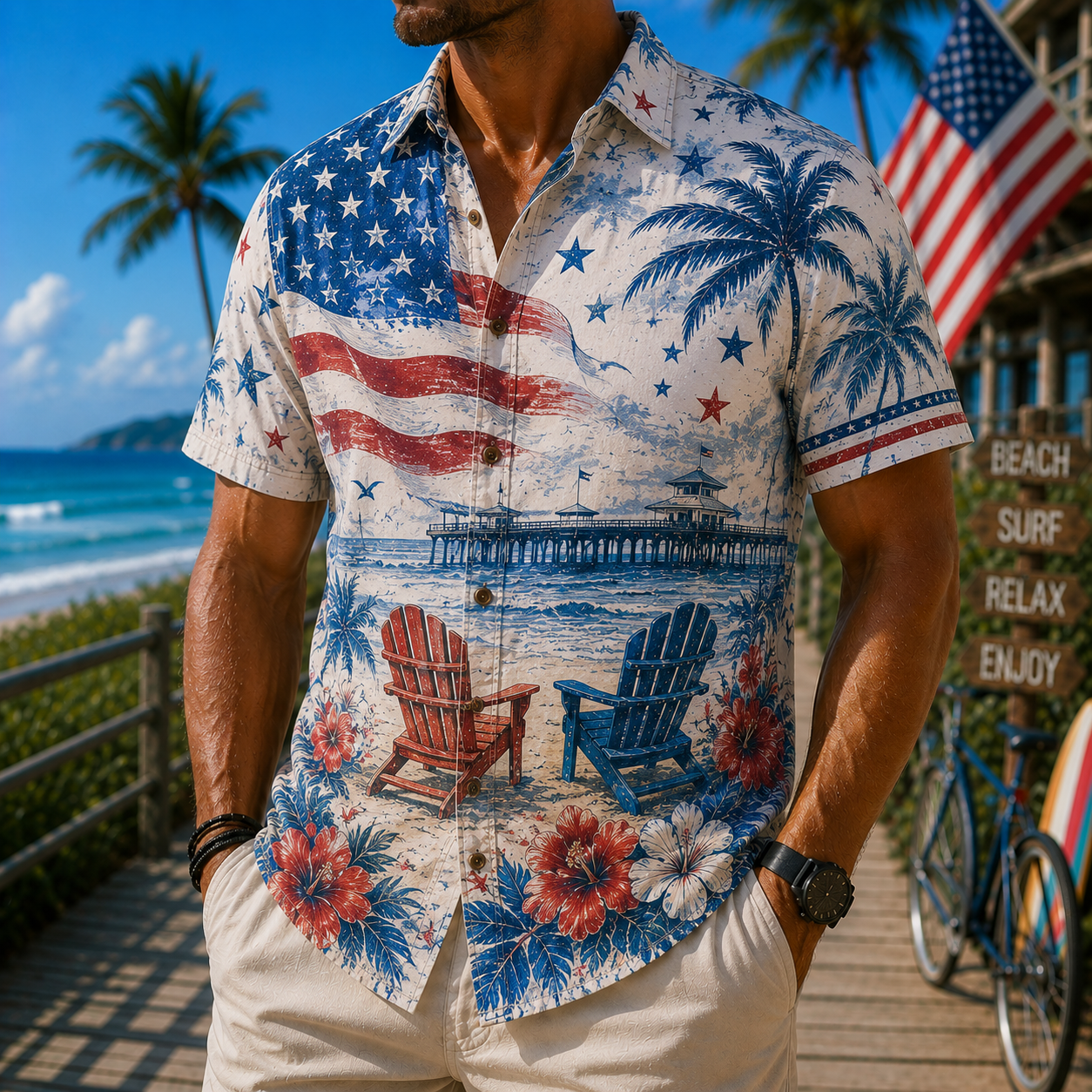 Men's Vintage Tropical Print Short-Sleeve Shirt – Casual Beach Vacation Style – 68