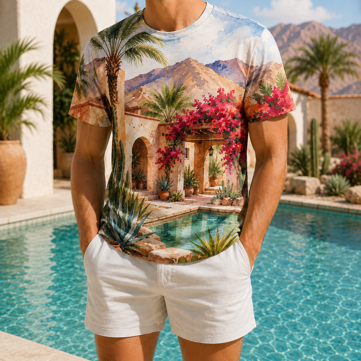 Men's Vintage Tropical Beach Resort Short Sleeve T-Shirt -12