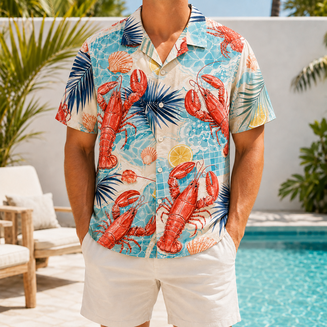 Summer Tropical Print Short Sleeve Beach Shirt -46