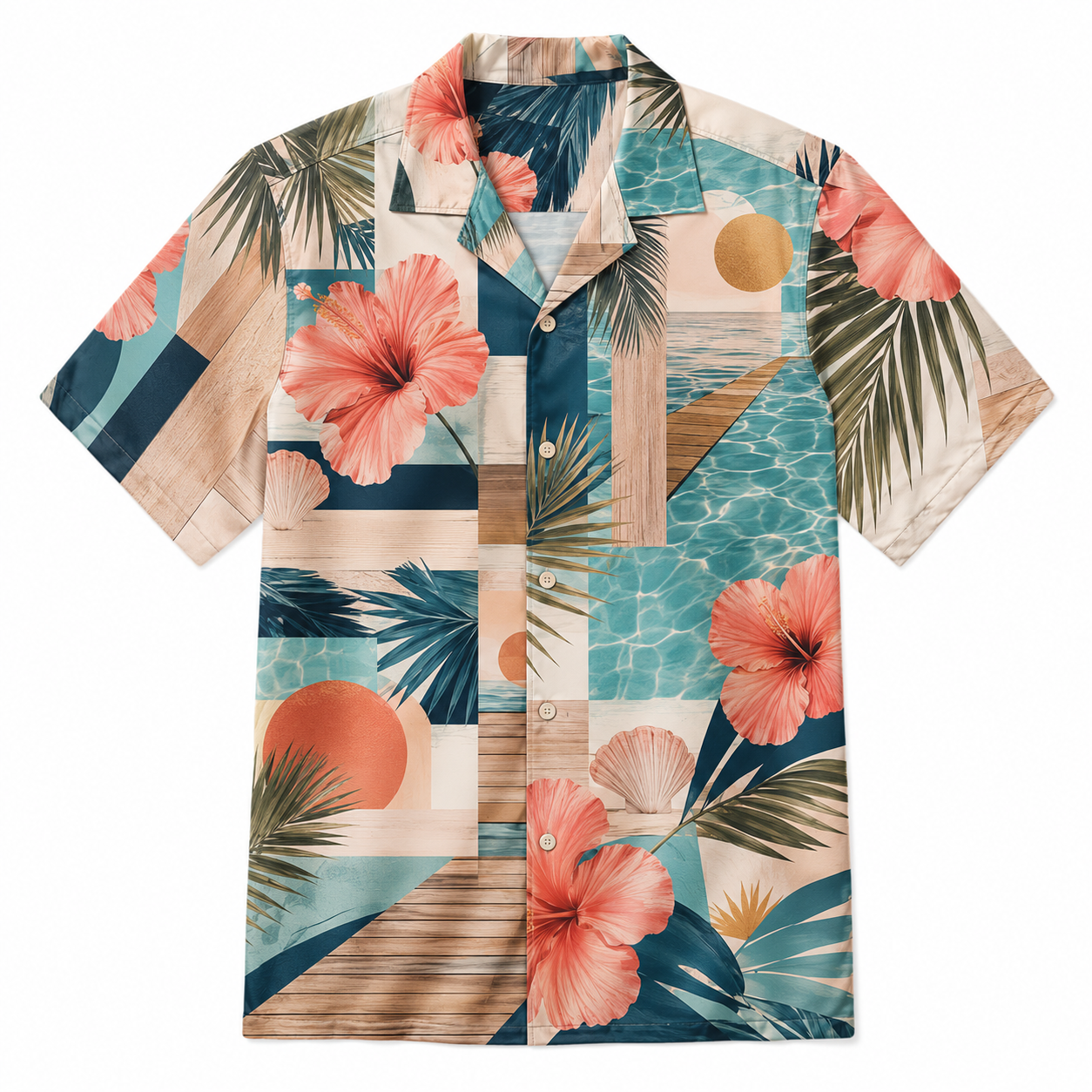 Summer Tropical Print Short Sleeve Beach Shirt -92