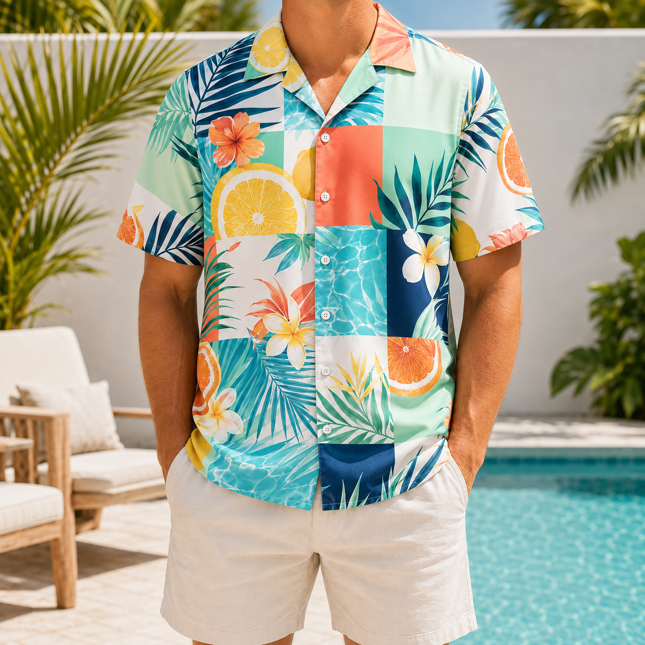 Summer Tropical Print Short Sleeve Beach Shirt -44