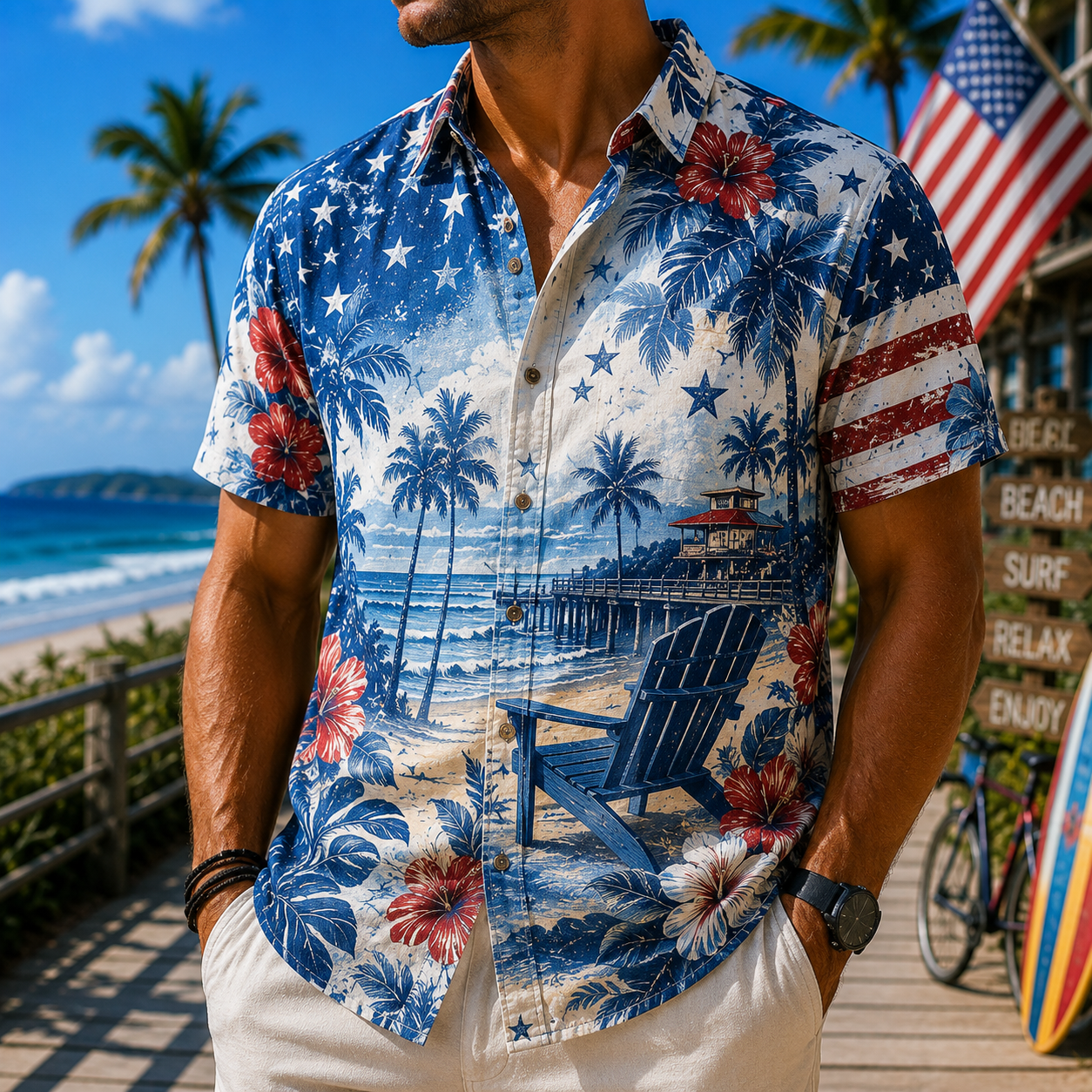 Men's Vintage Tropical Print Short-Sleeve Shirt – Casual Beach Vacation Style – 58