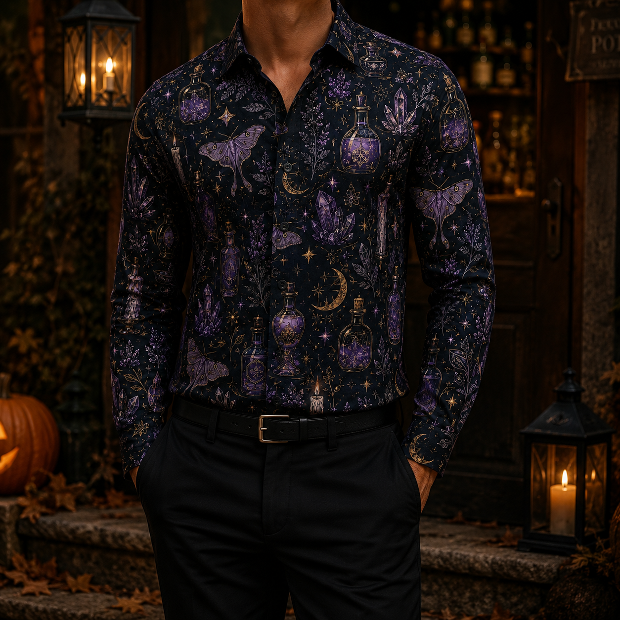 Men's Vintage Halloween Print Long-Sleeve Shirt-12