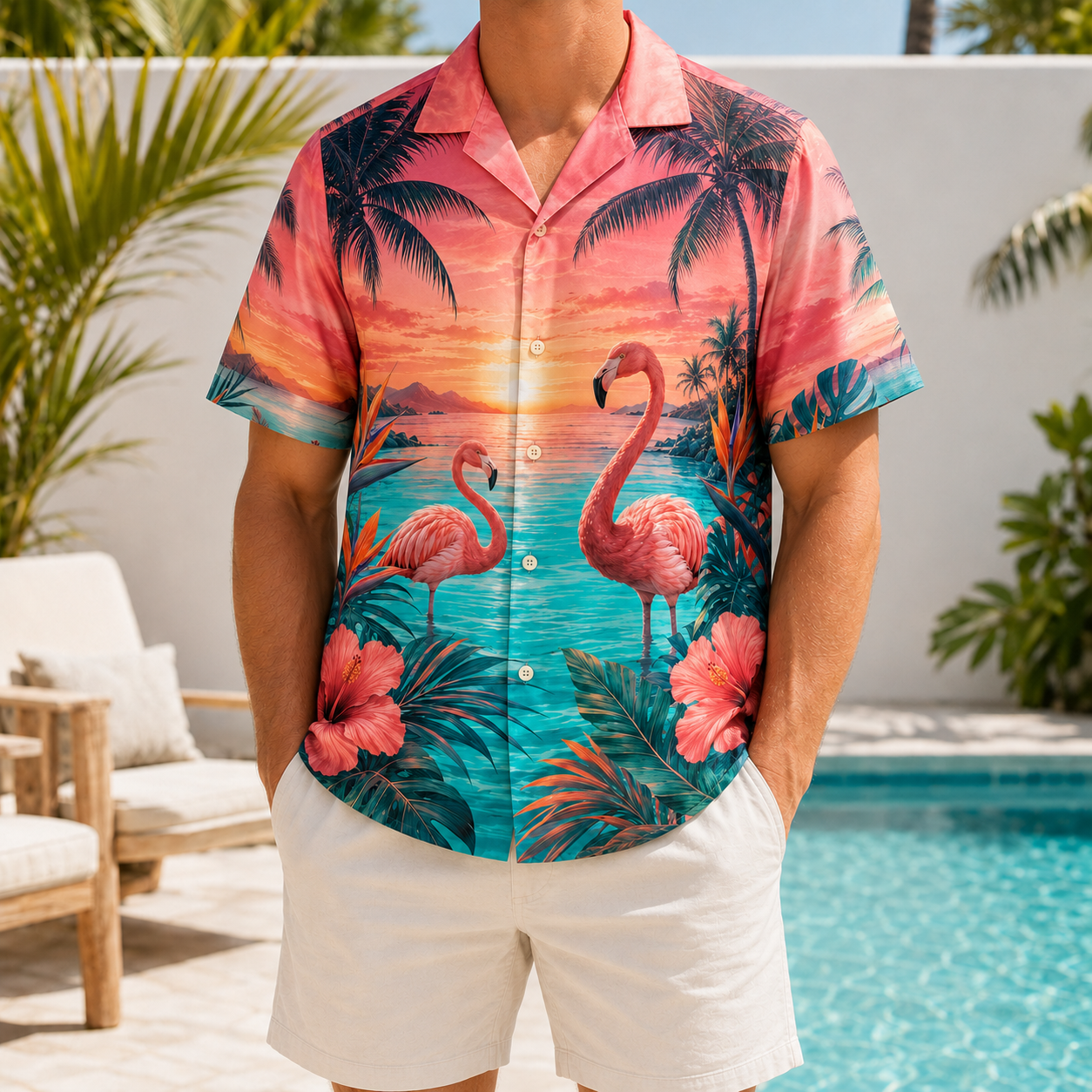 Summer Tropical Print Short Sleeve Beach Shirt -10
