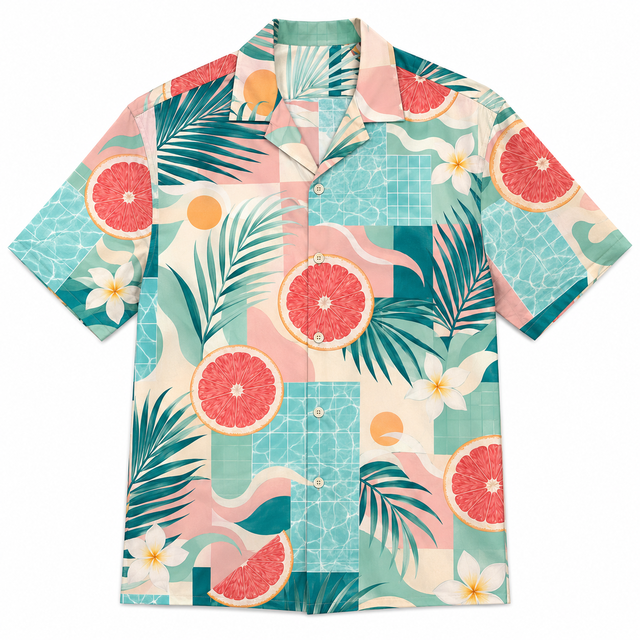 Summer Tropical Print Short Sleeve Beach Shirt -53