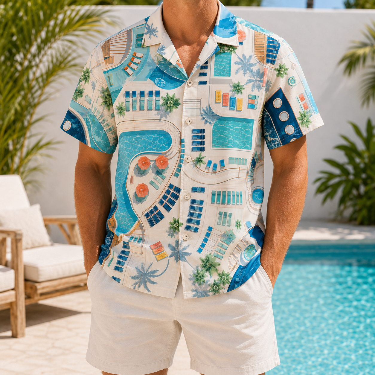 Summer Tropical Print Short Sleeve Beach Shirt -106