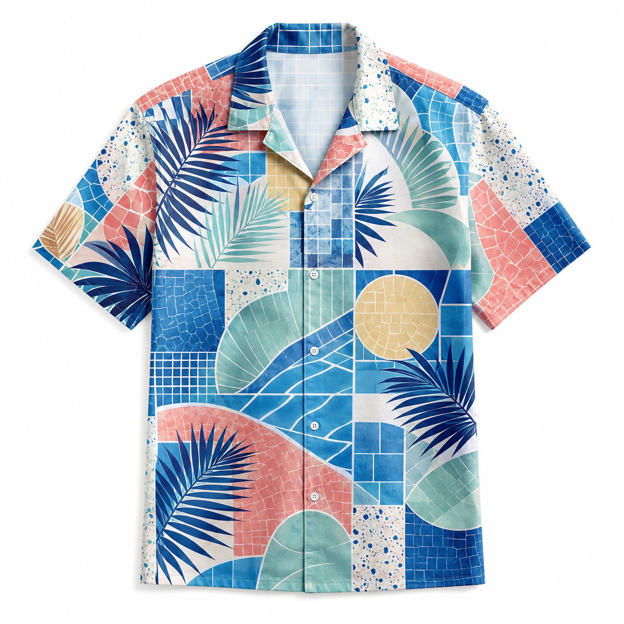 Summer Tropical Print Short Sleeve Beach Shirt -35