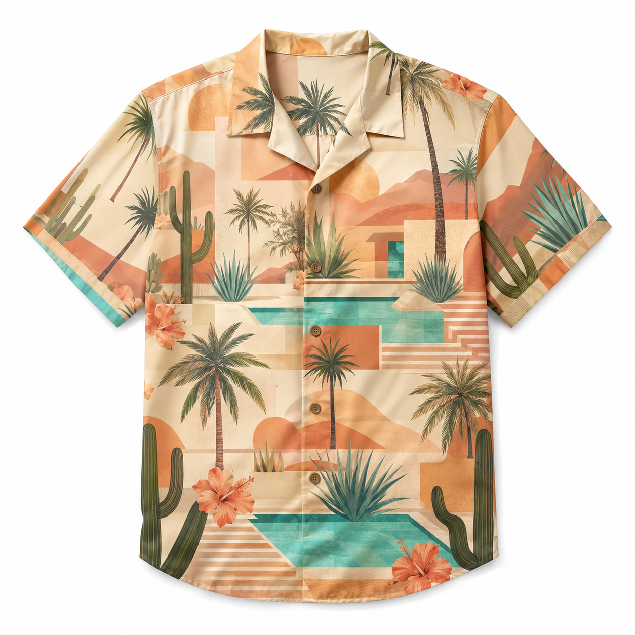 Summer Tropical Print Short Sleeve Beach Shirt -15