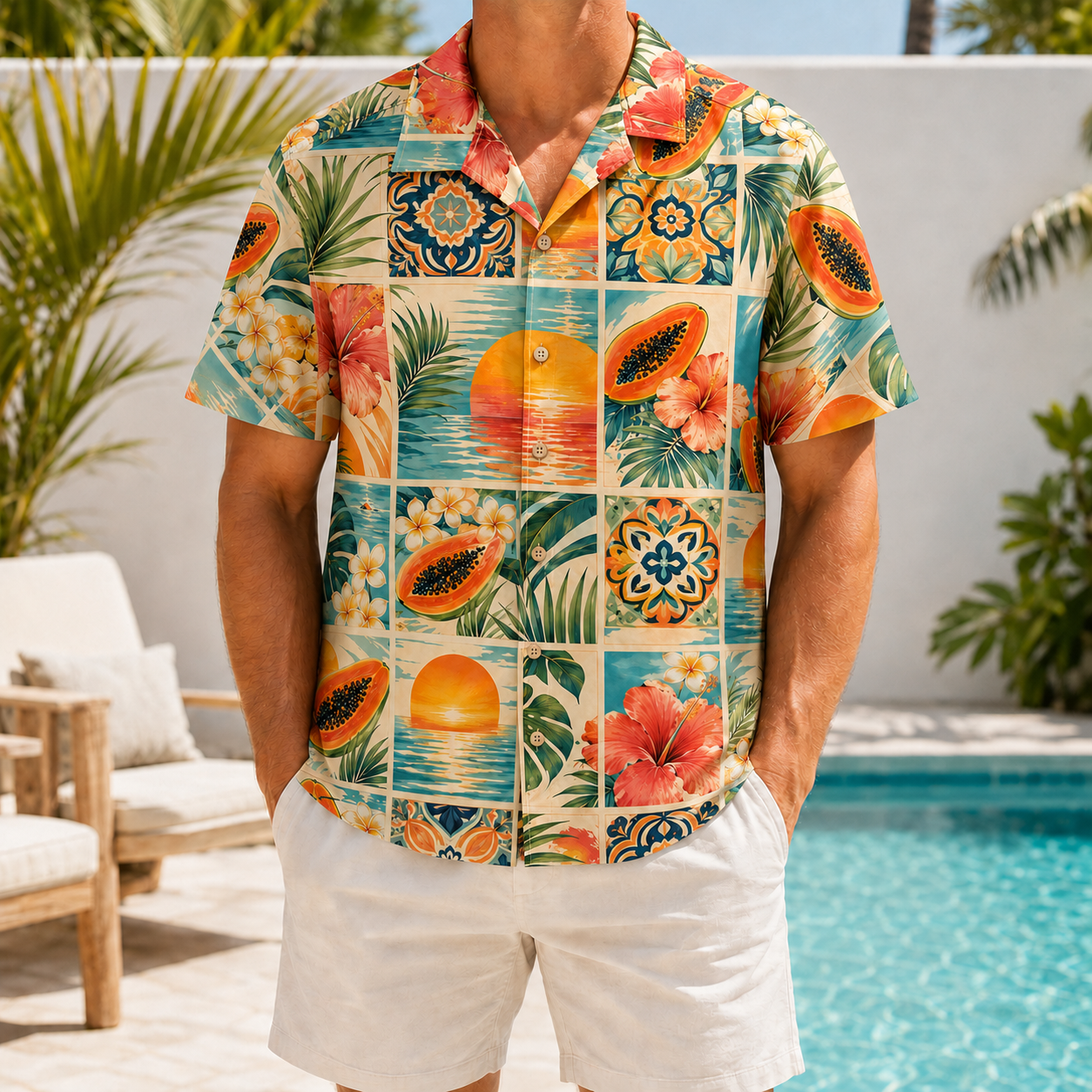 Summer Tropical Print Short Sleeve Beach Shirt -89