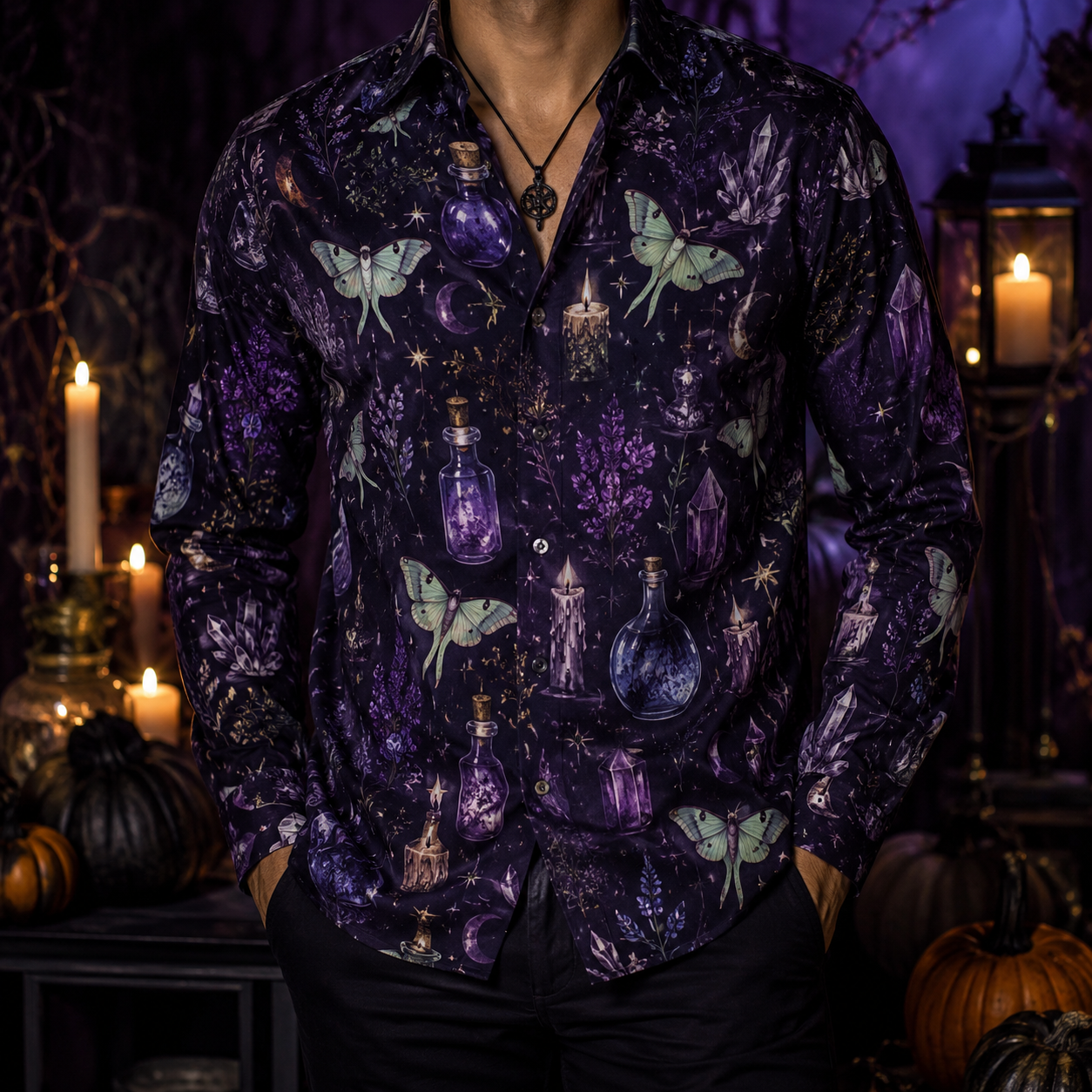 Men's Vintage Halloween Print Long-Sleeve Shirt-41