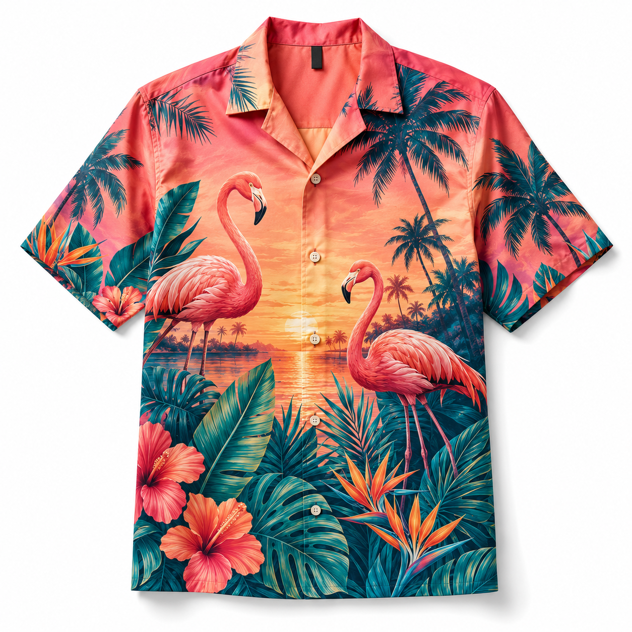 Summer Tropical Print Short Sleeve Beach Shirt -6
