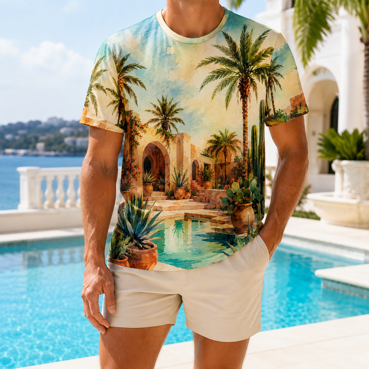 Men's Vintage Tropical Beach Resort Short Sleeve T-Shirt -06