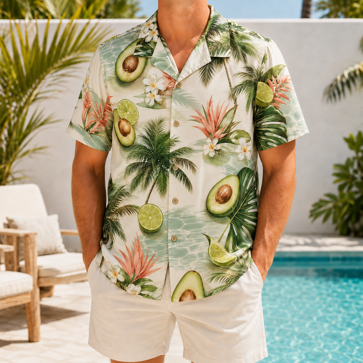 Summer Tropical Print Short Sleeve Beach Shirt -17