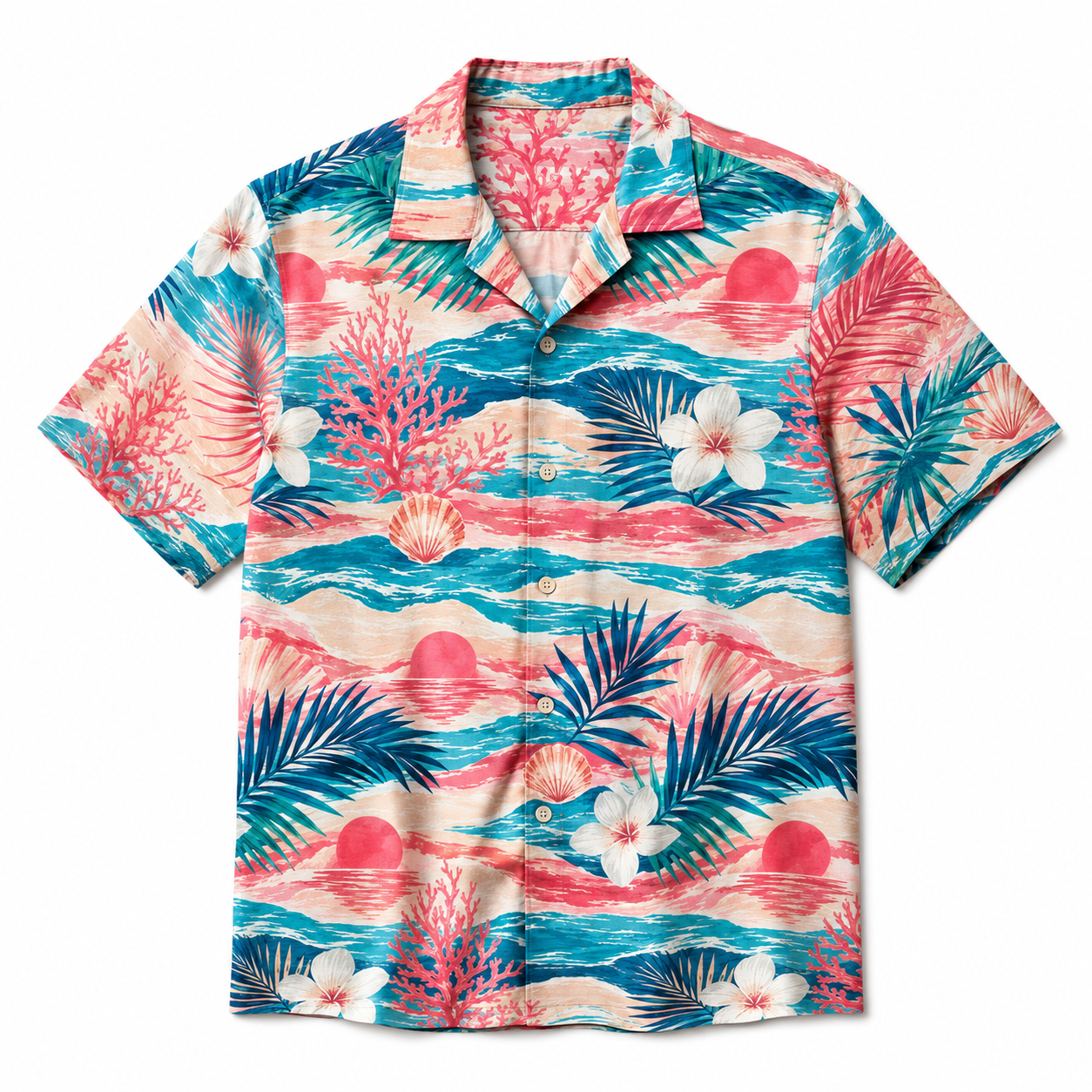 Summer Tropical Print Short Sleeve Beach Shirt -83