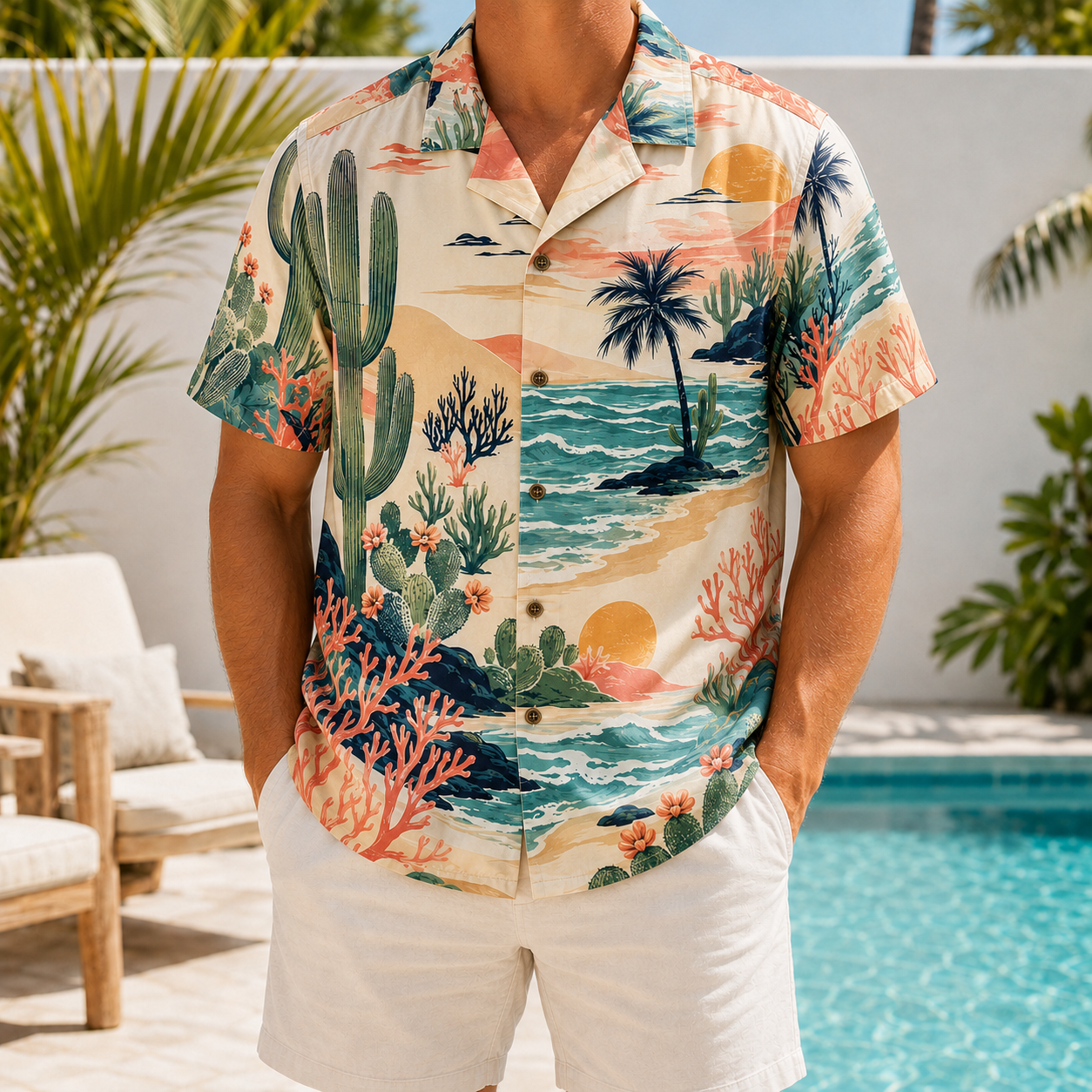 Summer Tropical Print Short Sleeve Beach Shirt -69