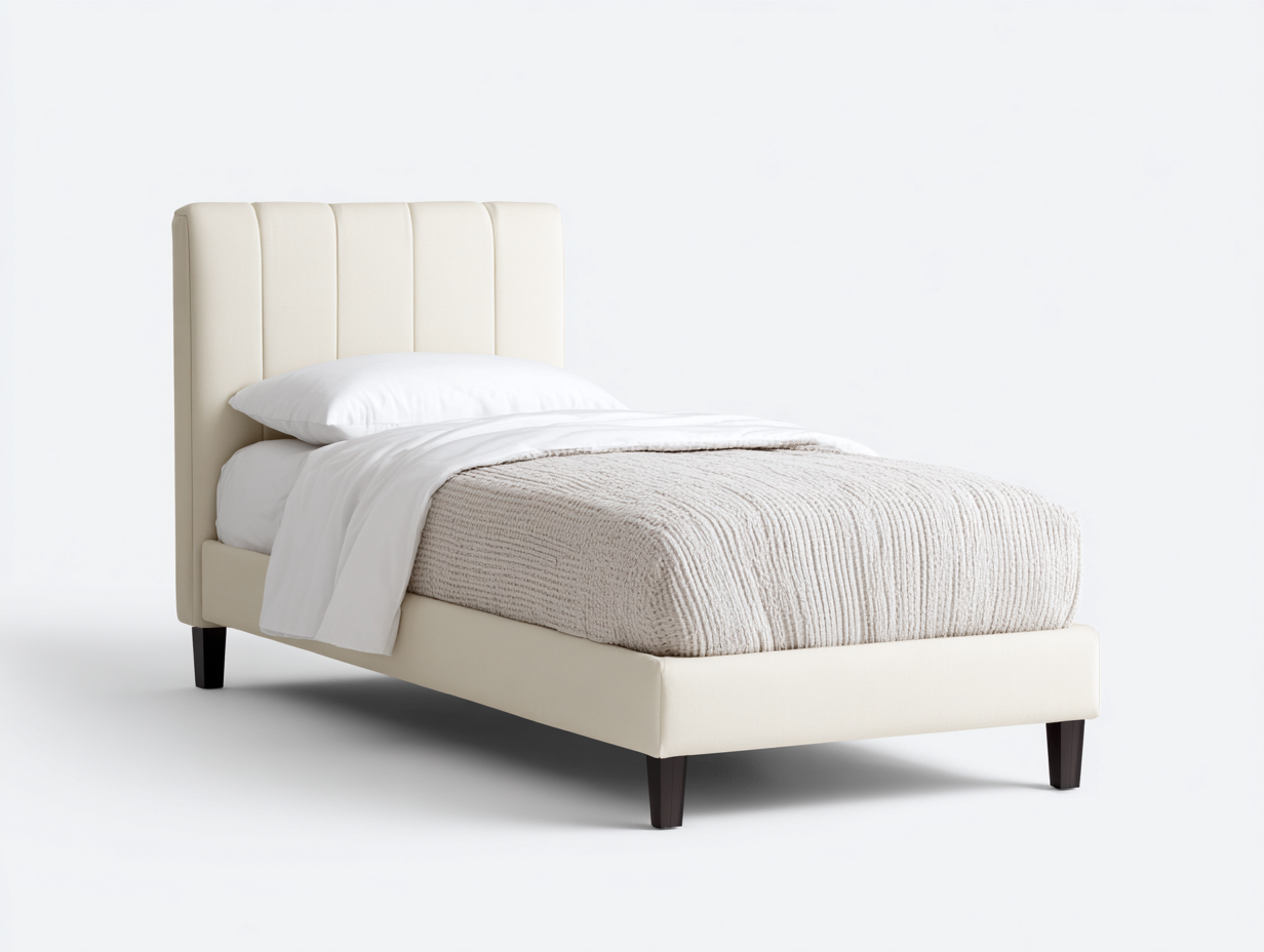 Camas individuales 200x100x115 cm tela Beige-Blanco para dormitorio - diseño moderno tapizado elegante-Rovorasahaus