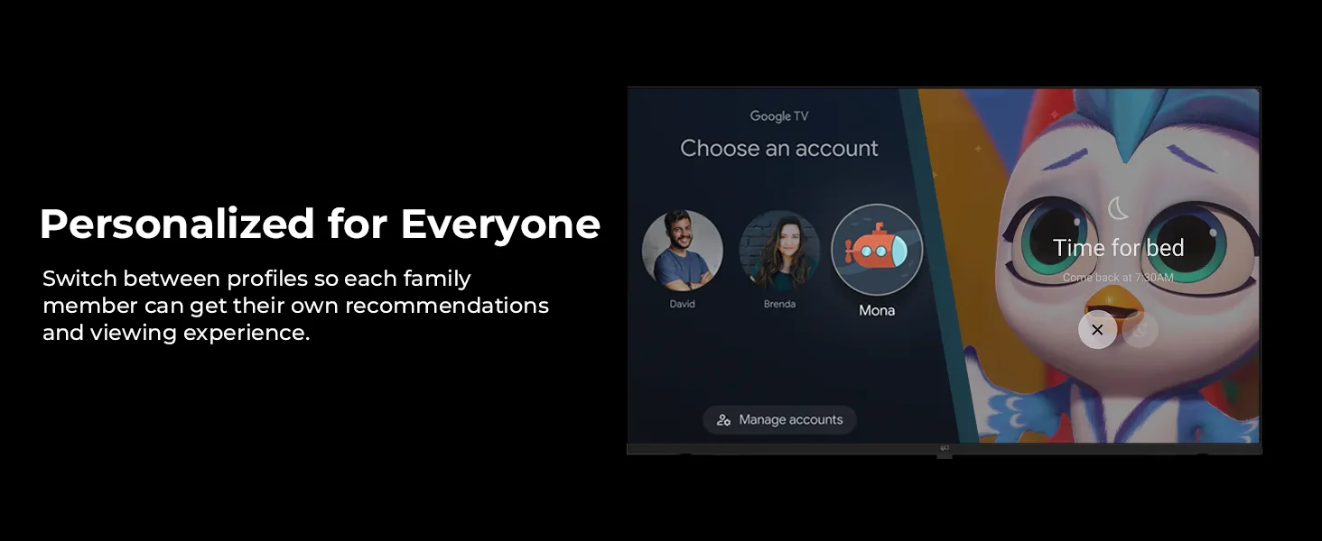 FPD Google TV with personalised user profiles and recommendations