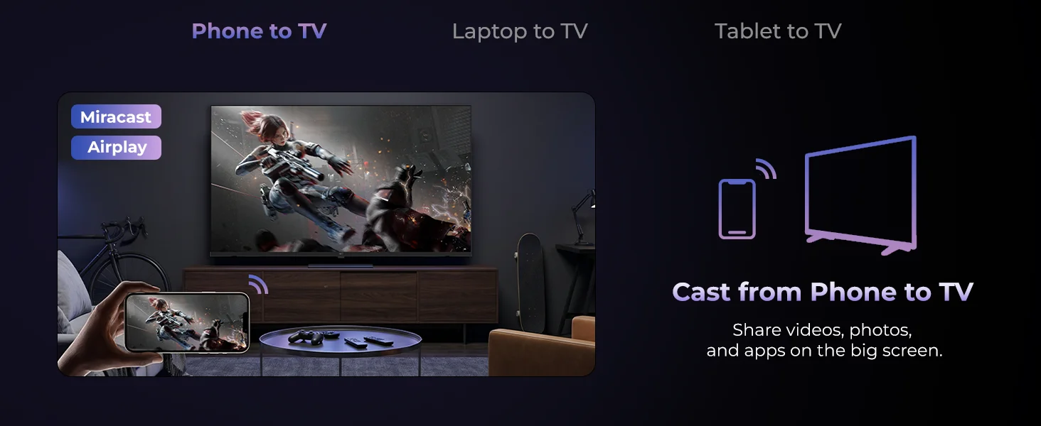 FPD Tizen TV with AirPlay and Miracast Phone Screen Sharing