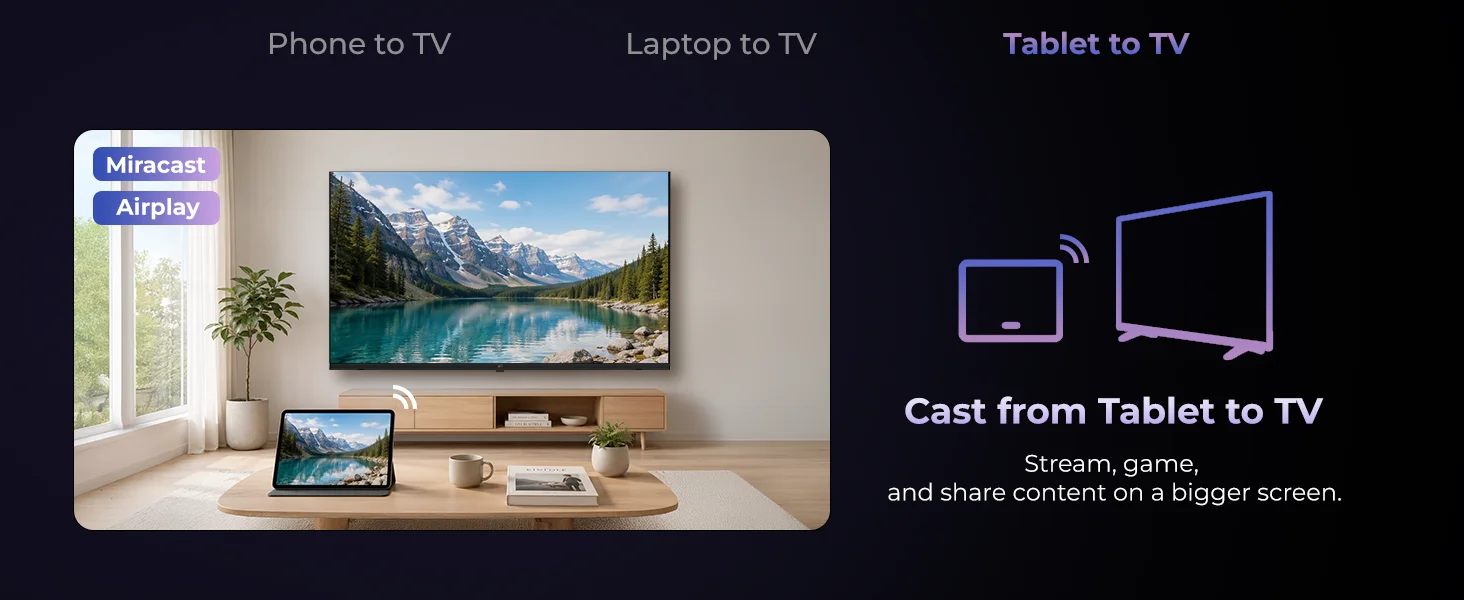 FPD Tizen TV with AirPlay and Miracast Tablet Screen Sharing