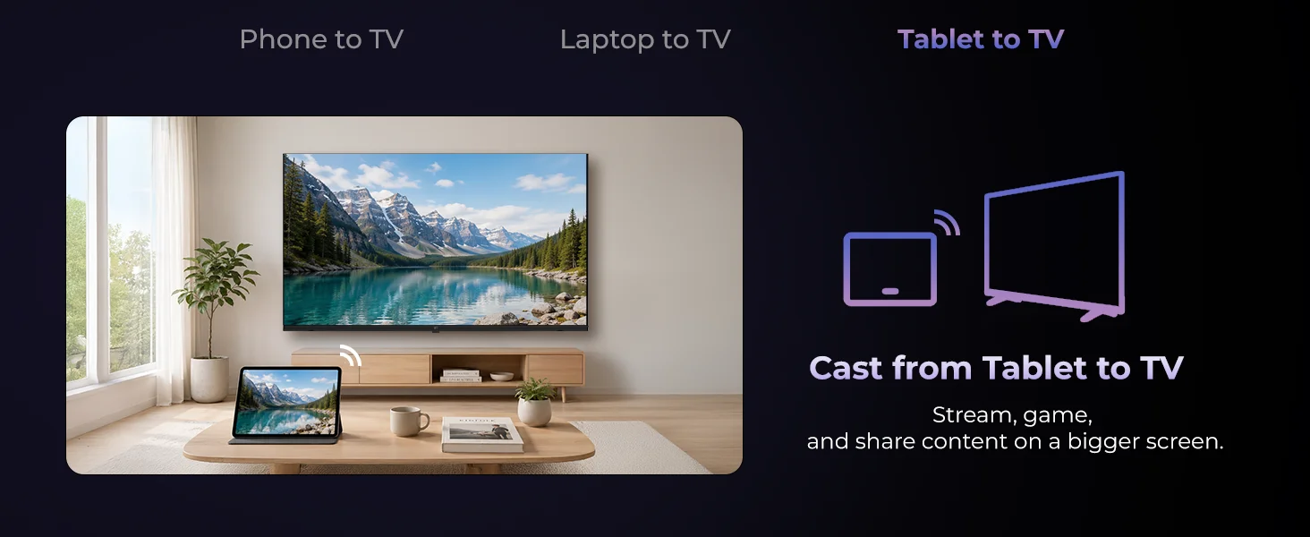 FPD Tizen TV with Miracast tablet screen sharing