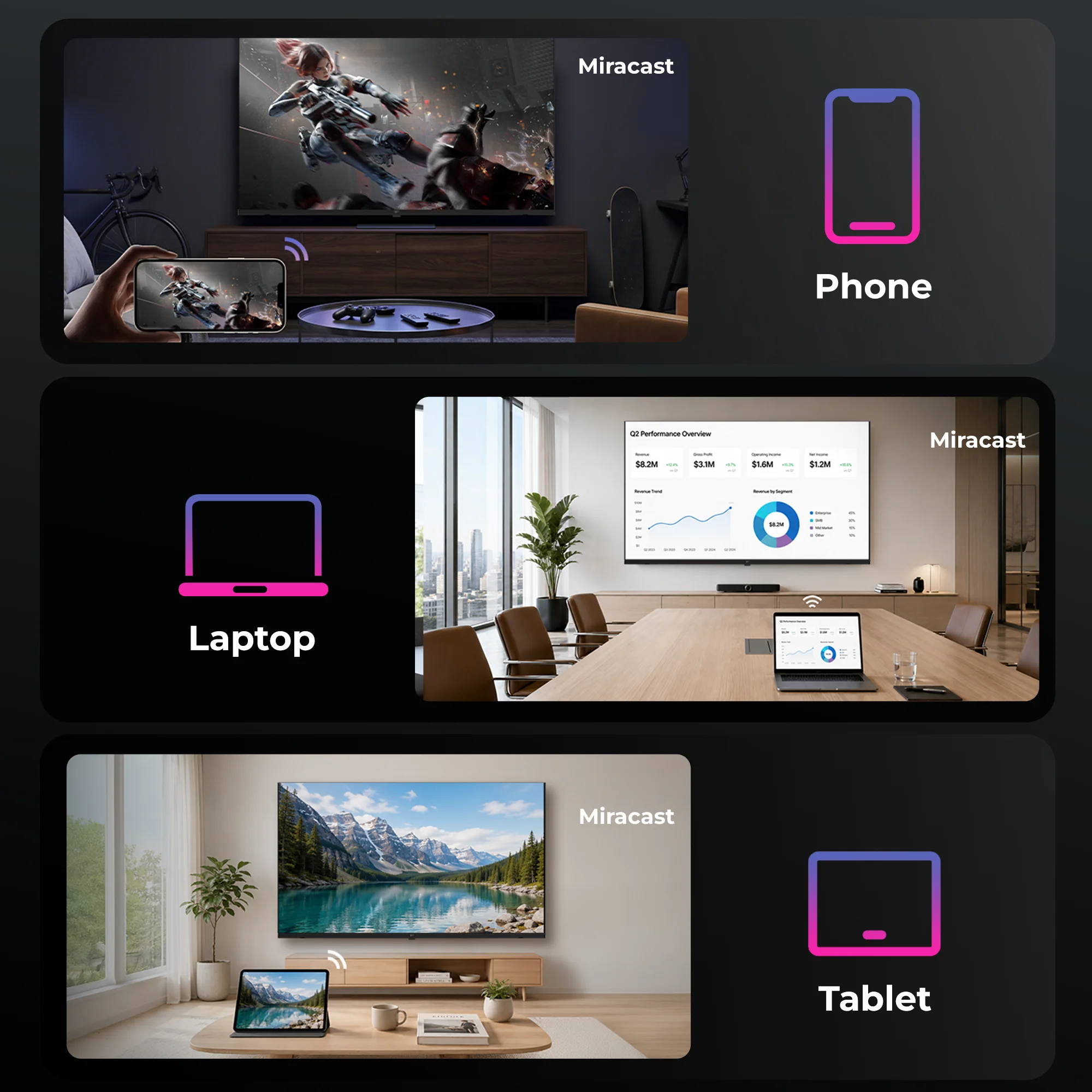 FPD 32-Inch Tizen TV with Miracast screen sharing