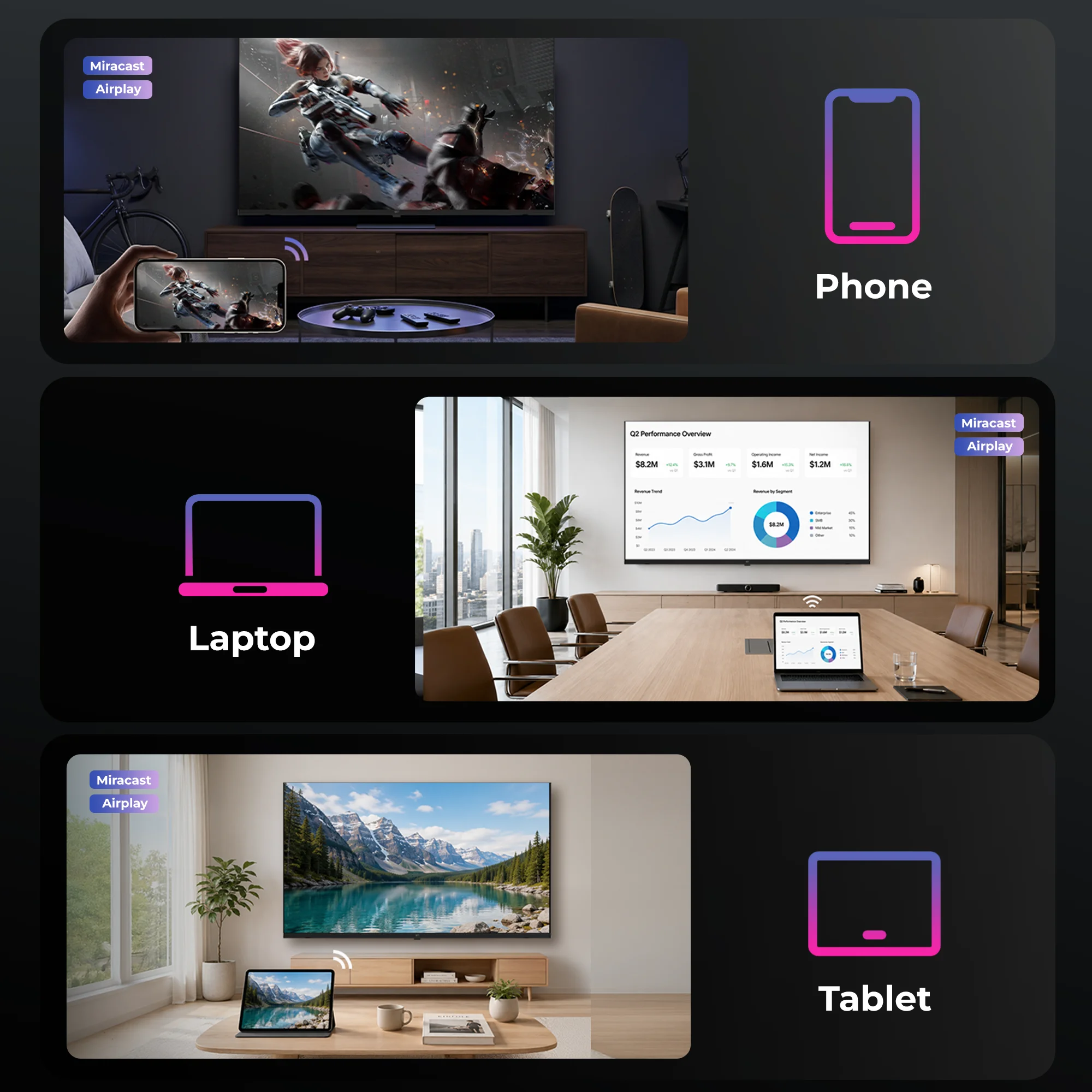 FPD 50-Inch Tizen TV with Miracast & AirPlay Screen Sharing