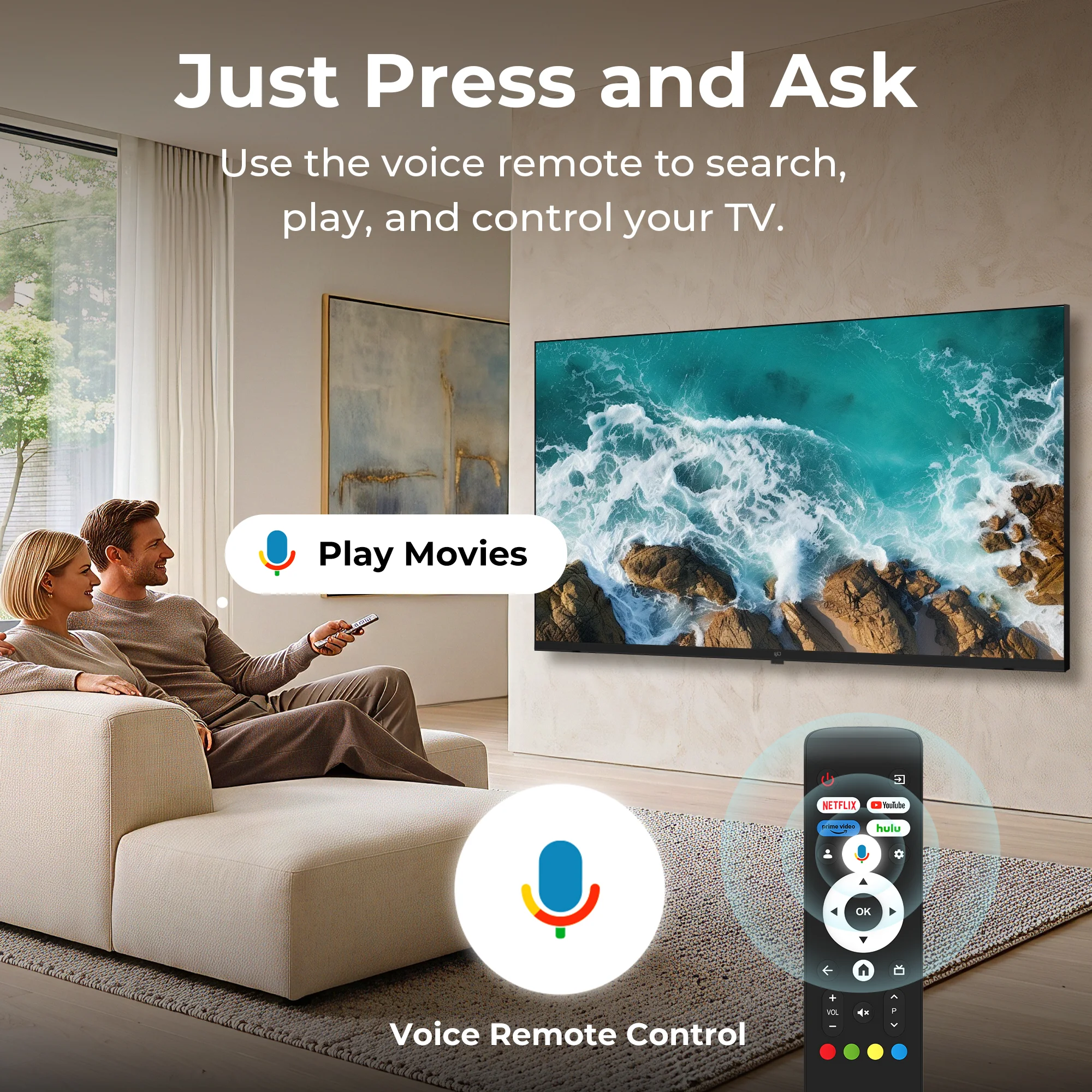 FPD 43-Inch Google TV with Google Assistant voice remote