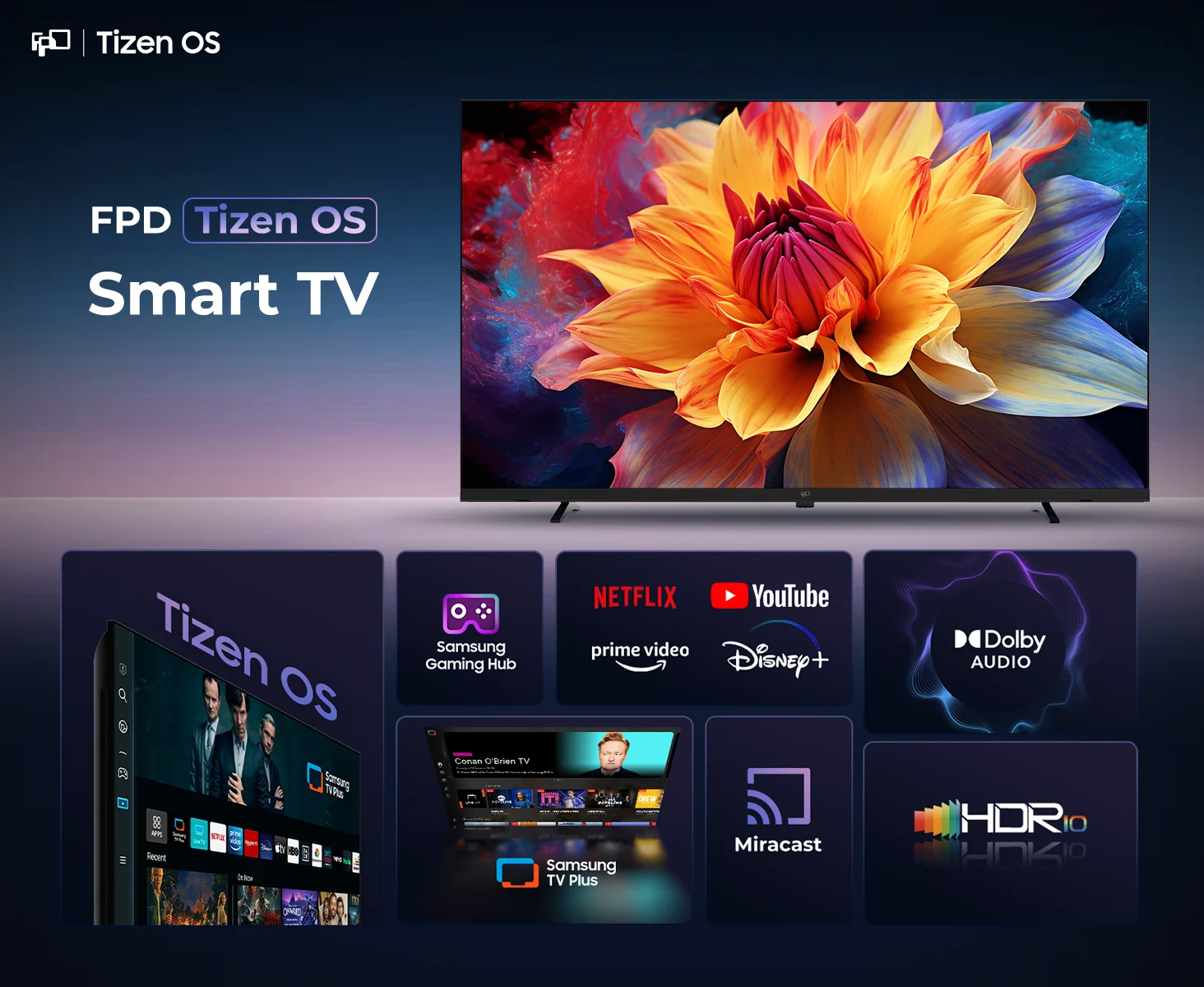 FPD Tizen OS Smart TV with HDR10 Dolby Audio Samsung TV Plus Miracast and Gaming Hub