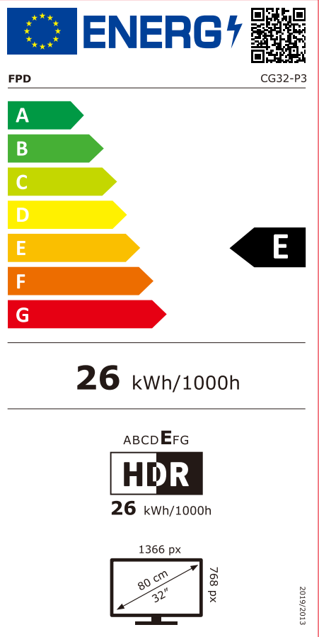 FPD CG32-P3 EU Energy Label, Energy Efficiency Class E