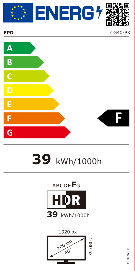 FPD CG40-P3 EU Energy Label, Energy Efficiency Class F