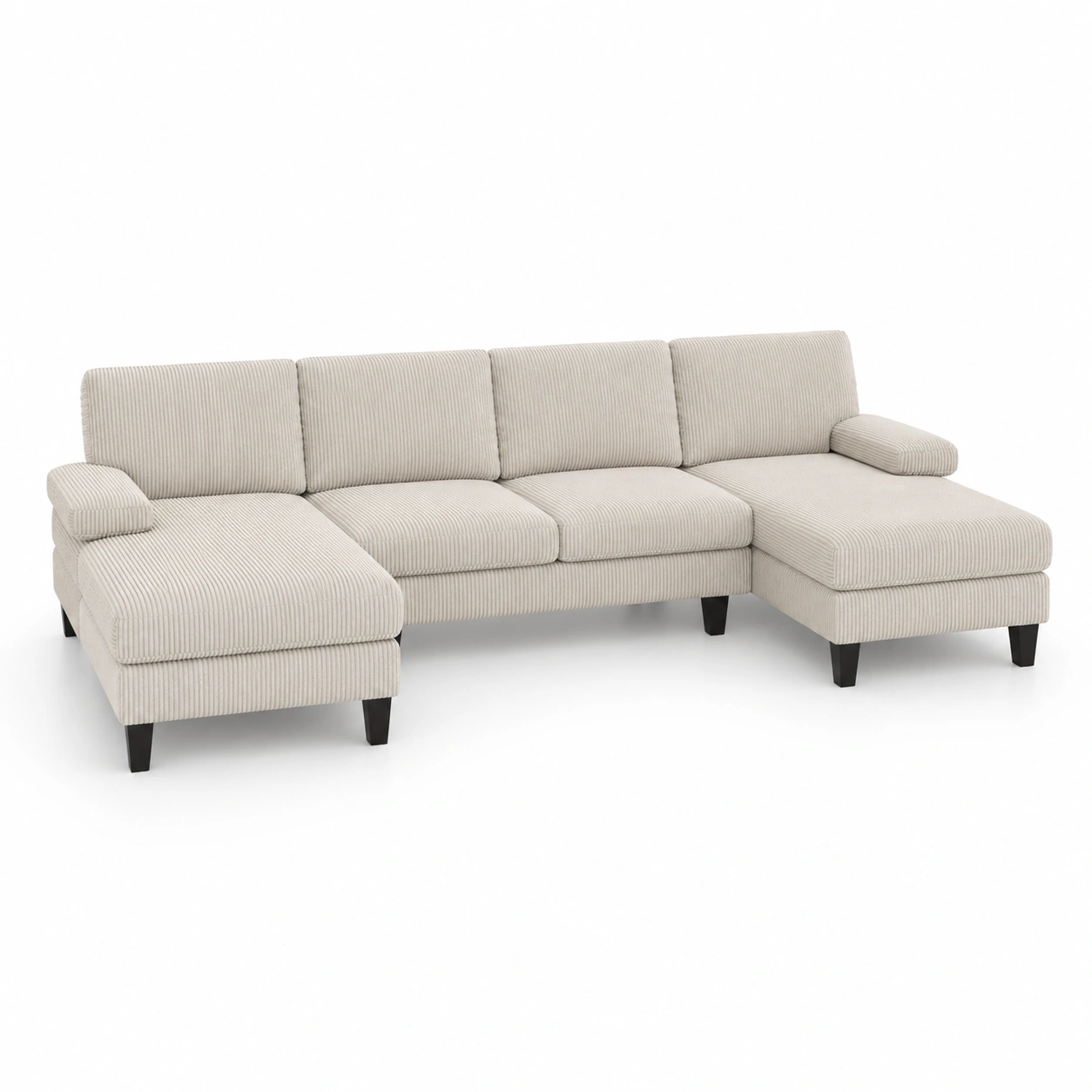 Sofa en U de pana color marfil-nuvoracasa