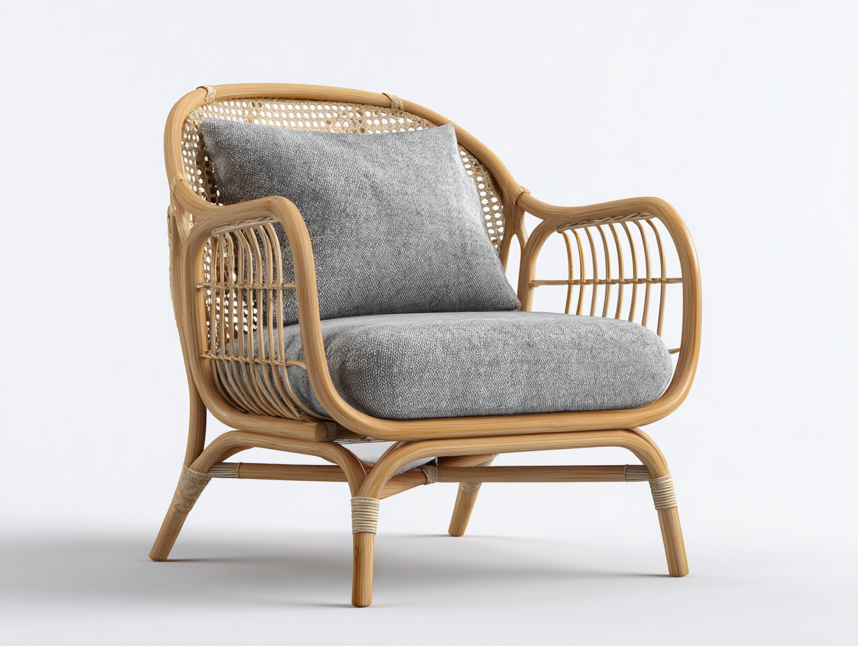 Sillones de ratán con cojín 82x78x84 cm - Natural-Gris - diseño curvo para salón y exterior-Lasalidecor