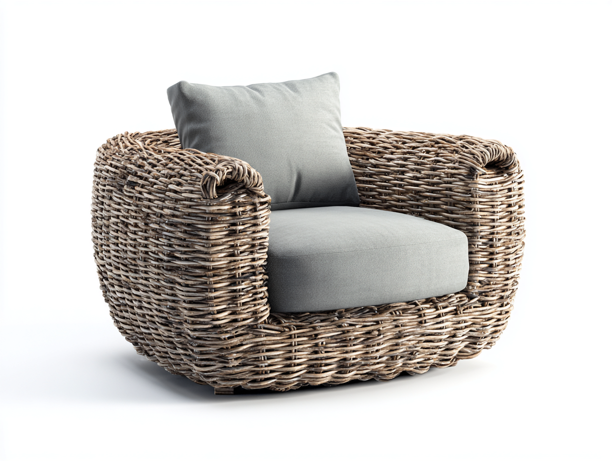 Sillones de ratán 95x88x78 cm ratán y tela Marrón-Gris para terraza y jardín - diseño envolvente cómodo-Lasalidecor