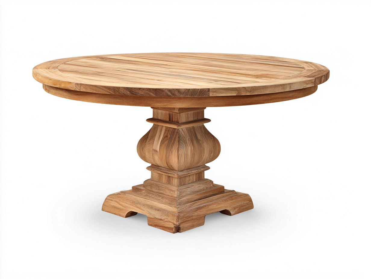 Mesas de jardín redonda 130x130x76 cm madera marrón para exterior con base torneada - estilo clásico elegante-Lasalidecor