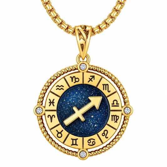 Pozłacany naszyjnik Strzelec z niebieską zawieszką zodiakalną-meubelora