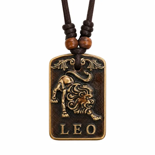 Naszyjnik z Lwem Zodiakalnym LEO, Brązowy, Regulowany-meubelora