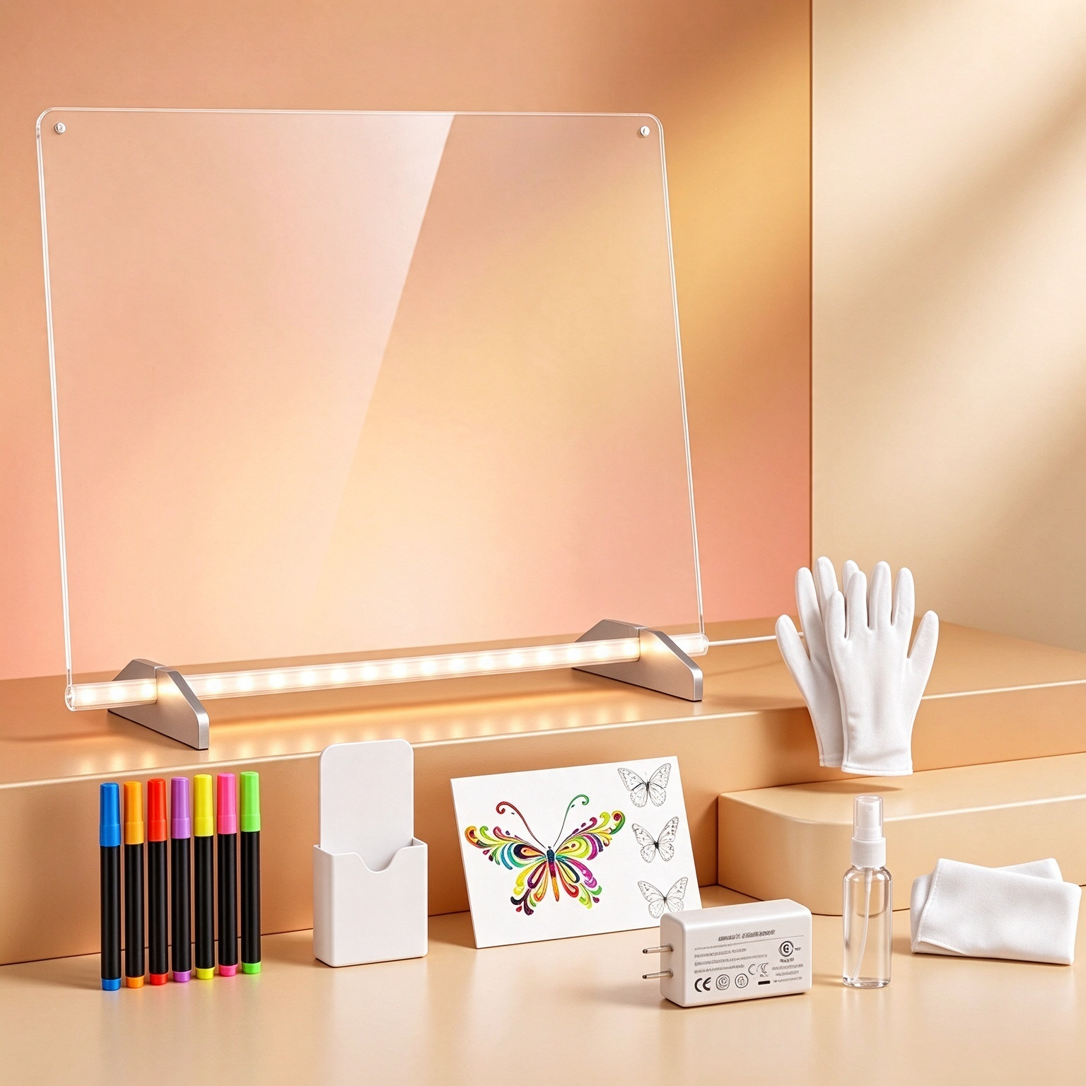Dimmable LED Acrylic Message Board | Light-Up Erasable Drawing Board, DIY Glow Memo Night Light