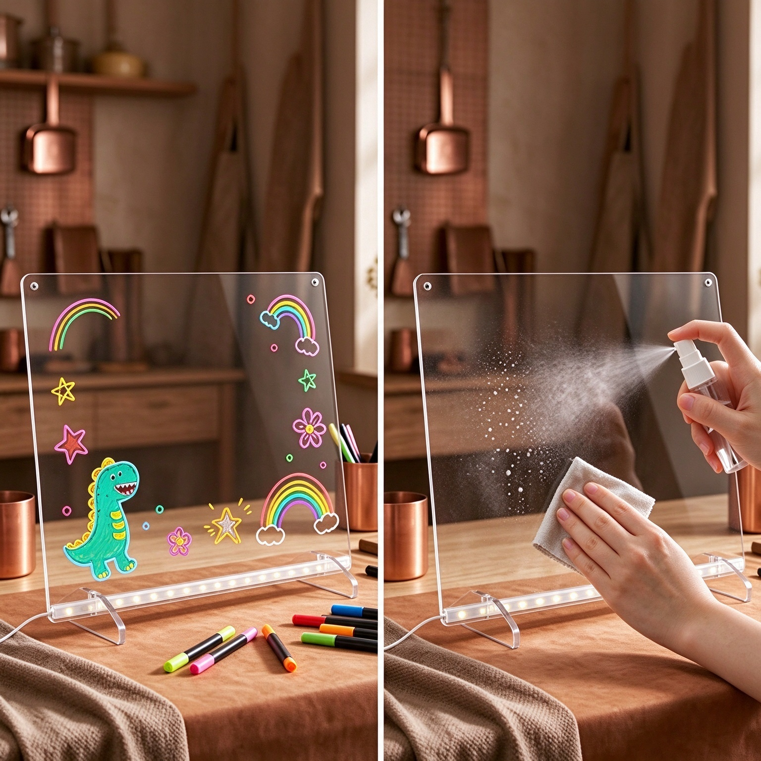 Dimmable LED Acrylic Message Board | Light-Up Erasable Drawing Board, DIY Glow Memo Night Light