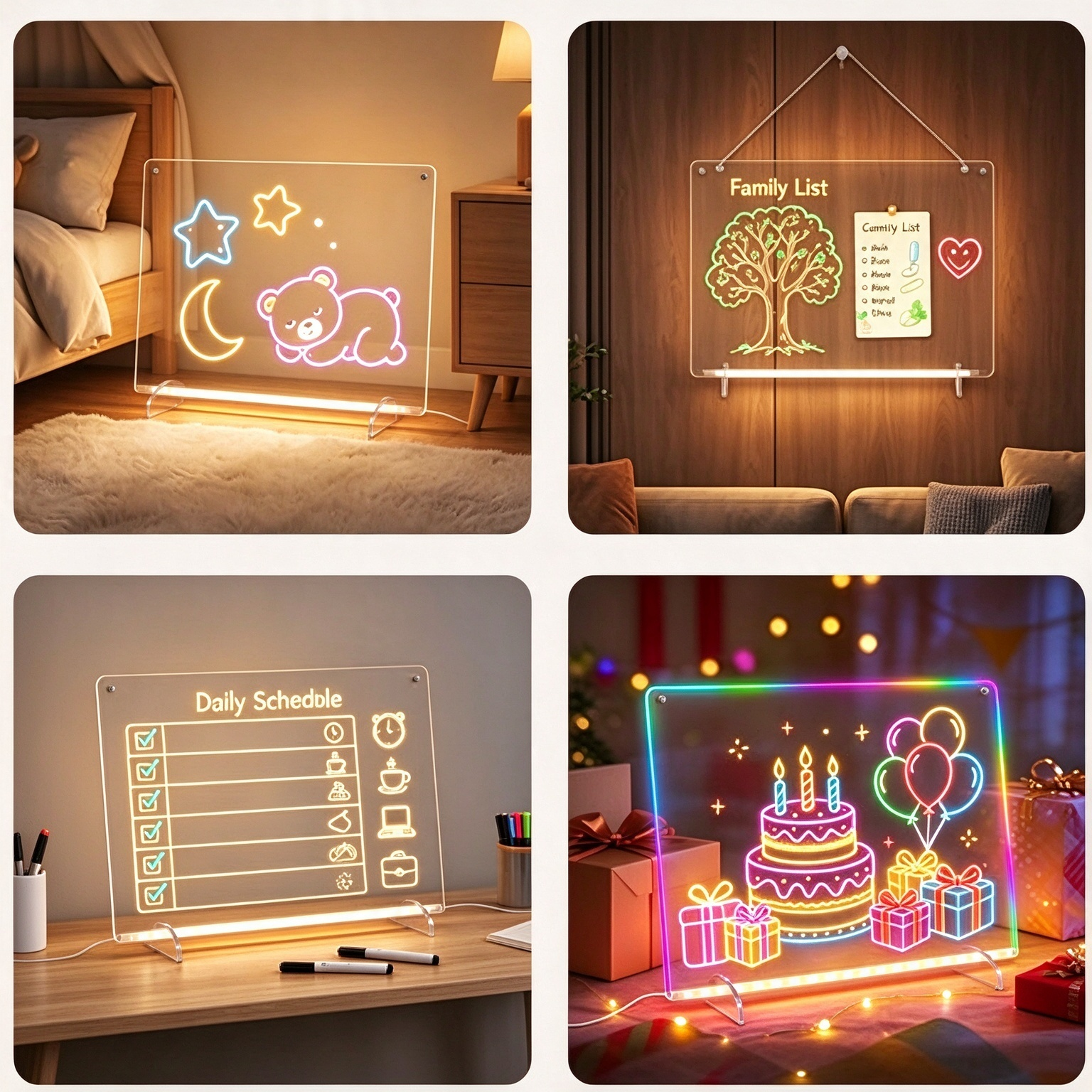 Dimmable LED Acrylic Message Board | Light-Up Erasable Drawing Board, DIY Glow Memo Night Light