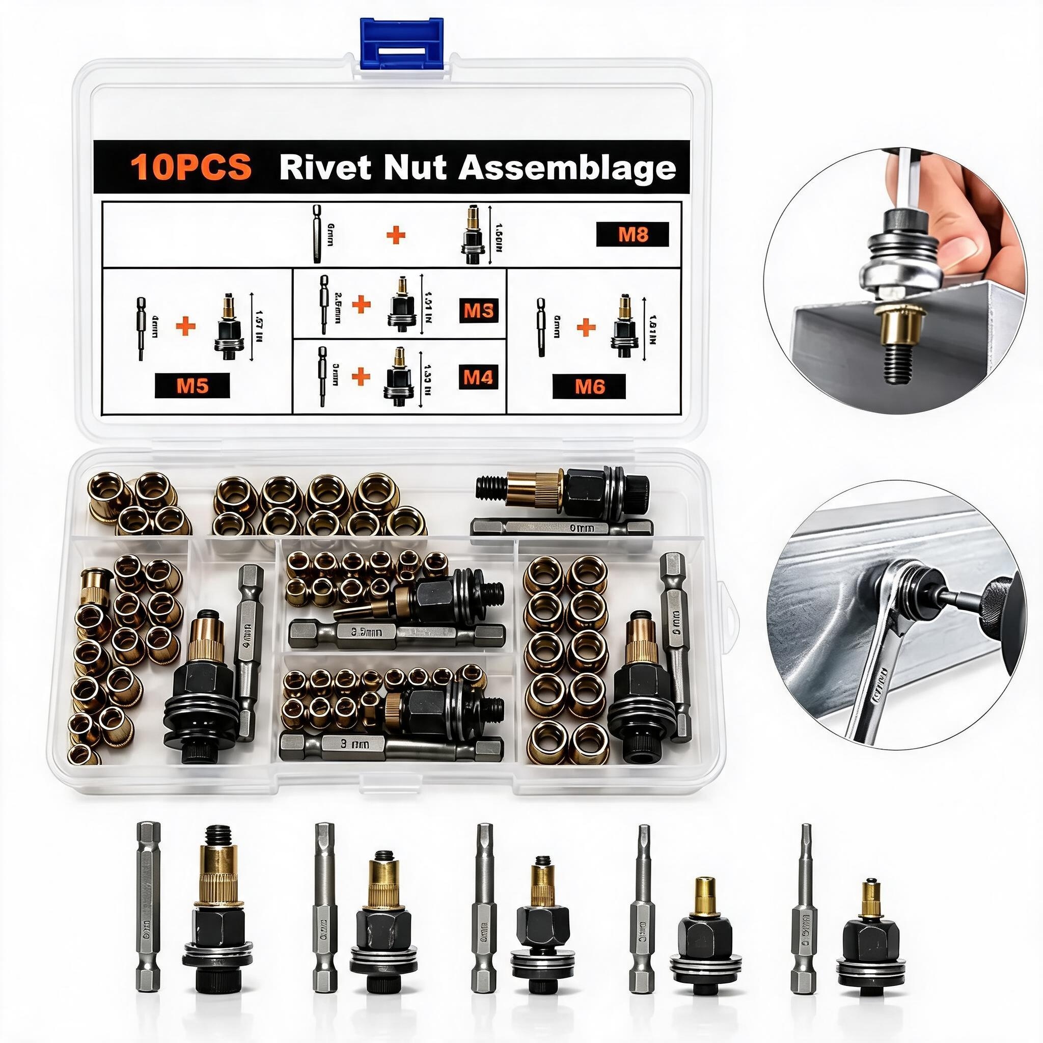 Head Rivet Nut Tool, M3 M4 M5 M6 M8 Rivnut Kit, Carbon Steel Rivnut Set, Threaded Rivet Nut Kit, Manual Riveter Rivnuts Tool Accessory for Automotive Repair Warehouses,fathersdaygift