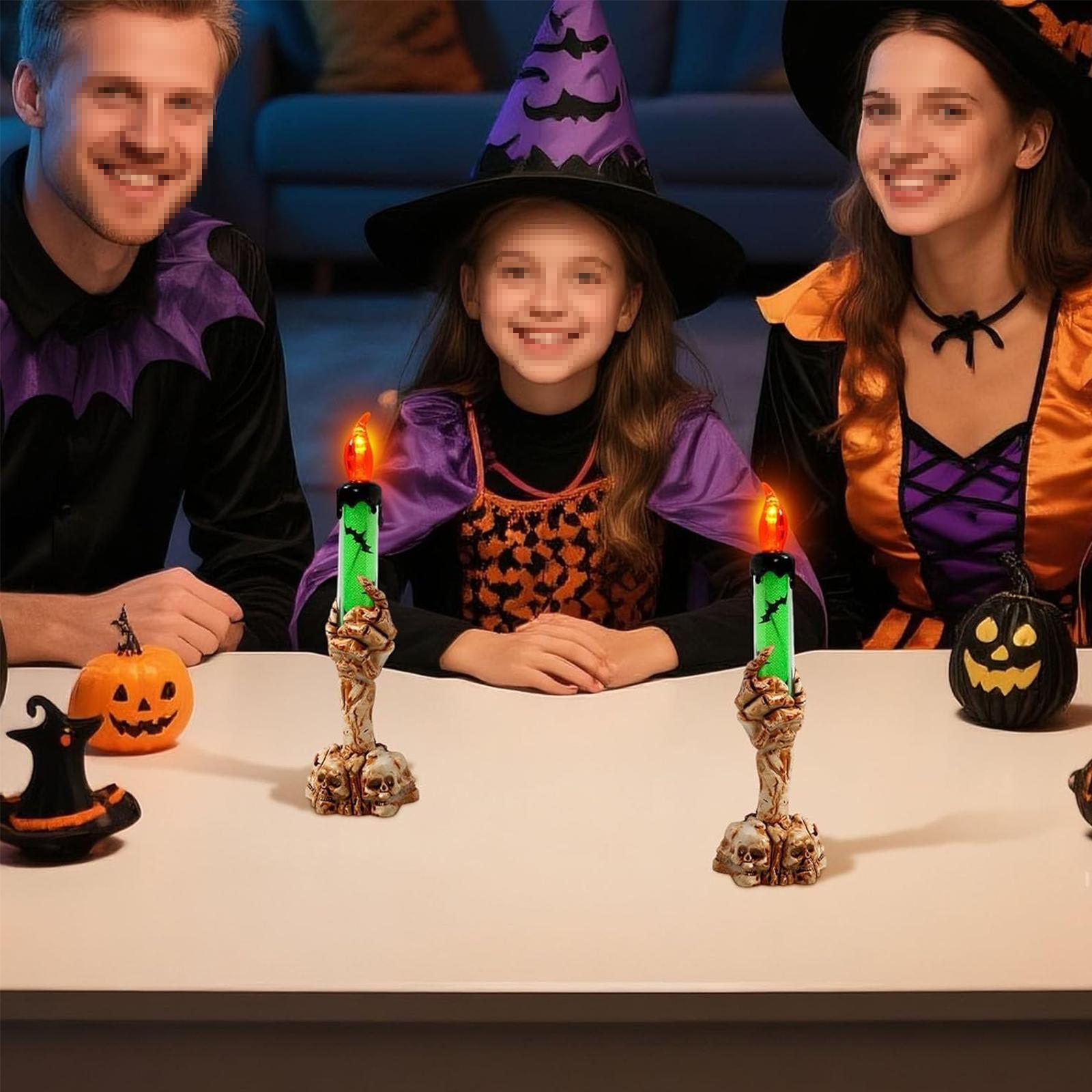 Halloween Vivid Resin Skeleton Hand Finger Candle Holders (Battery-Included), 2026 Halloween Delicate Bar Home Party Desktop Tea Light Holders Decor