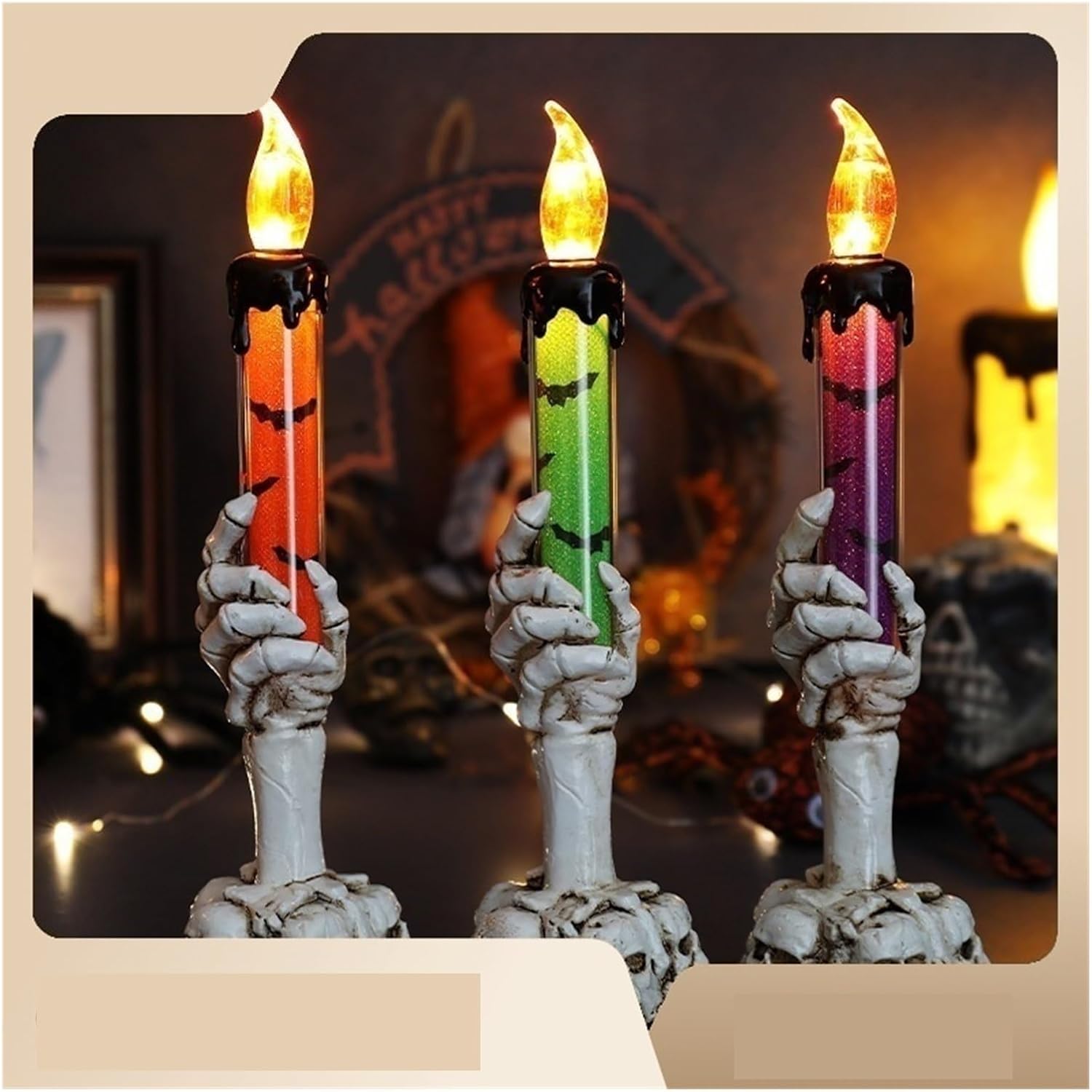 Halloween Vivid Resin Skeleton Hand Finger Candle Holders (Battery-Included), 2026 Halloween Delicate Bar Home Party Desktop Tea Light Holders Decor