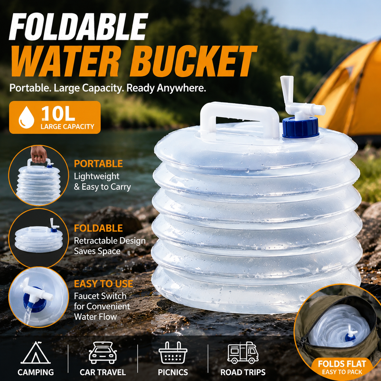 Last Day Sale | Foldable Camping Water Container 5L/10L/15L Portable Water Bucket